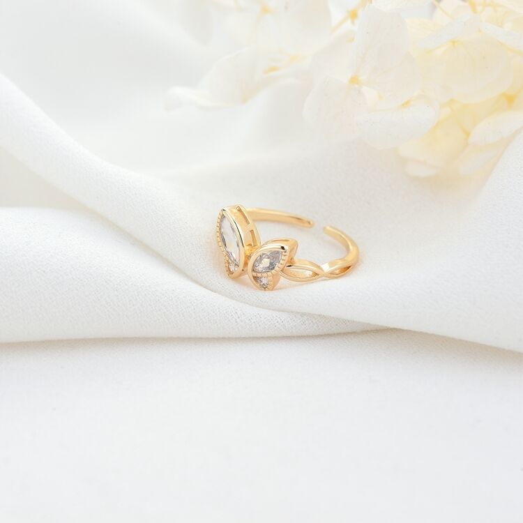 quality 14K Gold Plated Zircon Inlaid Fashion Design Butterfly Shaped Open Adjustable Ring Women's Jewelry factory