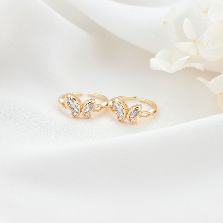 quality 14K Gold Plated Zircon Inlaid Fashion Design Butterfly Shaped Open Adjustable Ring Women's Jewelry factory