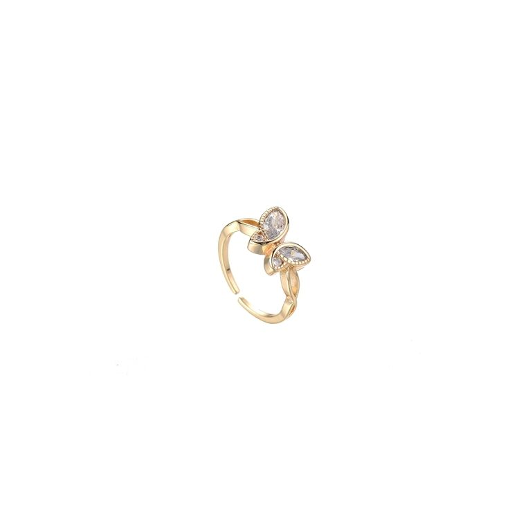 quality 14K Gold Plated Zircon Inlaid Fashion Design Butterfly Shaped Open Adjustable Ring Women's Jewelry factory