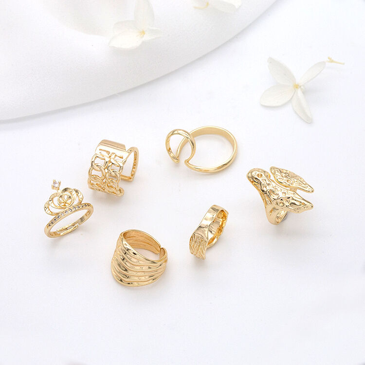 quality Hot Selling 14K Gold Plated Multi Shape Open Crown Round Design Diy Jewelry Ring factory