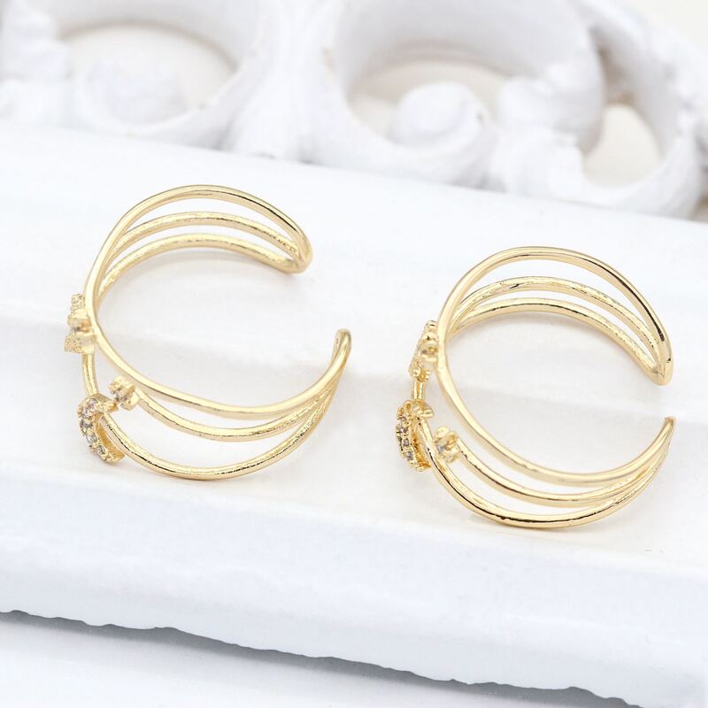 quality Fashion Design 14K Gold Plated Jewelry Ring Inlaid With Zircon Star Moon Open Adjustable Women's Ring factory