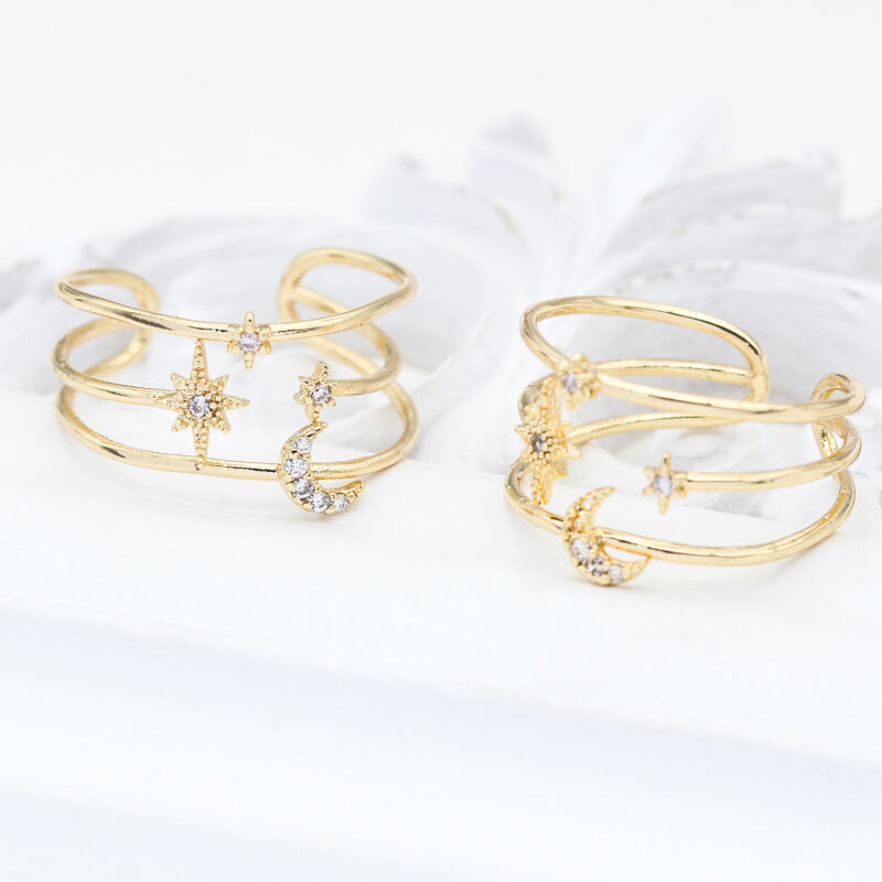 quality Fashion Design 14K Gold Plated Jewelry Ring Inlaid With Zircon Star Moon Open Adjustable Women's Ring factory