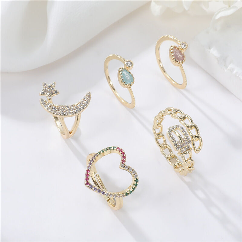 quality Jiexing Trendy Finger Rings 14K Gold Plated Adjustable Fashion OL Color Zirconia Minimalist Love Belt Opening Ring factory
