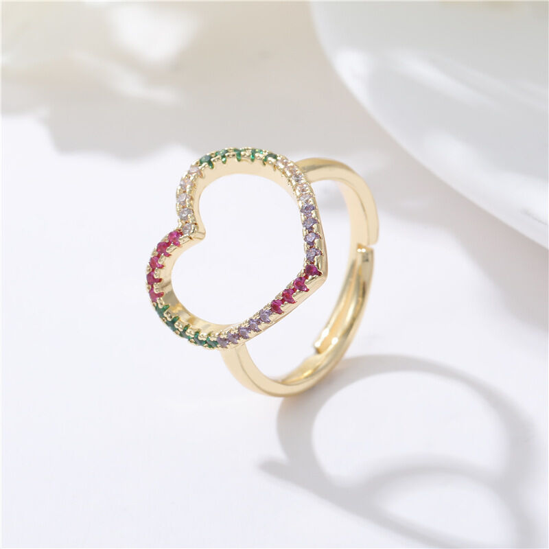 quality Jiexing Trendy Finger Rings 14K Gold Plated Adjustable Fashion OL Color Zirconia Minimalist Love Belt Opening Ring factory
