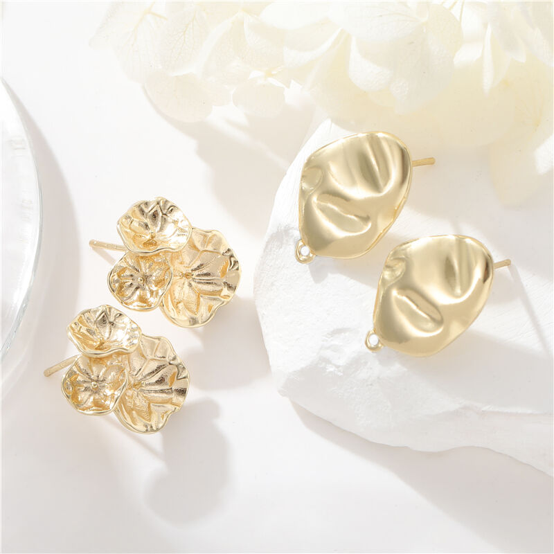 quality Wholesale Simple Stud Earrings Women Trendy Uneven Lotus Leaf Earrings Brass 14K Gold Plated Classic S925 Silver Needle Earring factory