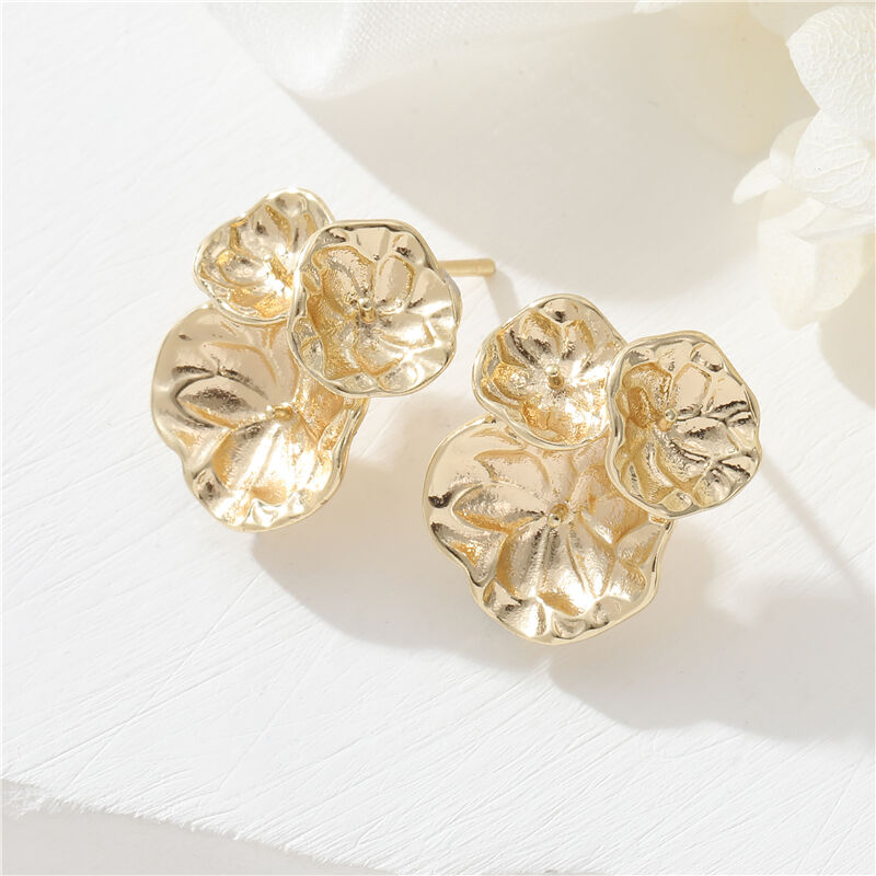 quality Wholesale Simple Stud Earrings Women Trendy Uneven Lotus Leaf Earrings Brass 14K Gold Plated Classic S925 Silver Needle Earring factory