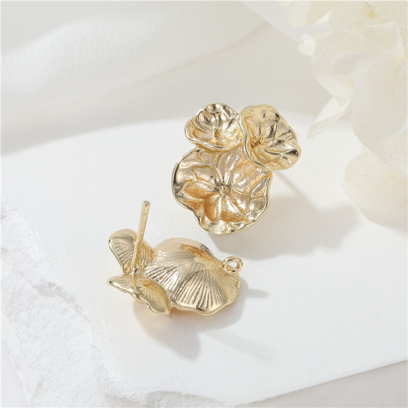 quality Wholesale Simple Stud Earrings Women Trendy Uneven Lotus Leaf Earrings Brass 14K Gold Plated Classic S925 Silver Needle Earring factory