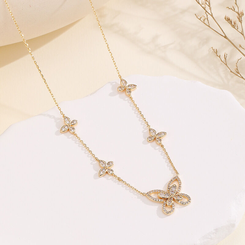 quality Hot Selling Fashion Gold Plated European American Light Luxury Butterfly Inlaid Diamond Pendant Necklace Zircon Collarbone Chain factory