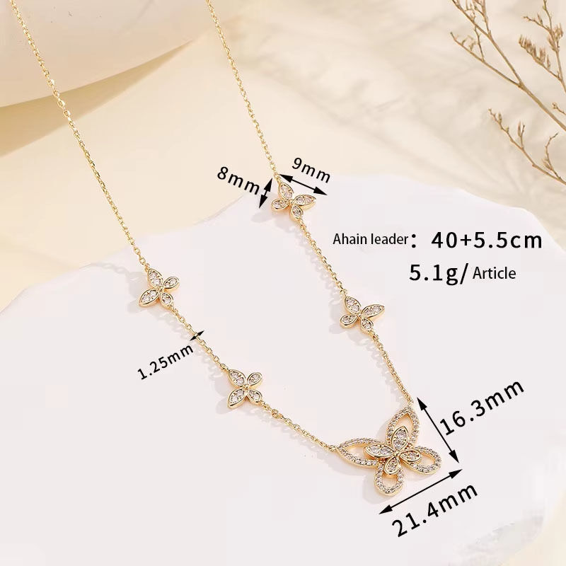 quality Hot Selling Fashion Gold Plated European American Light Luxury Butterfly Inlaid Diamond Pendant Necklace Zircon Collarbone Chain factory