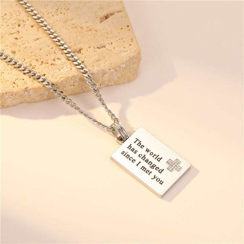 quality Fashionable Stainless Steel Jewelry Necklace Engraved Letters Charm Stainless Steel Necklace Couple Gift Tag Cuban Chain factory