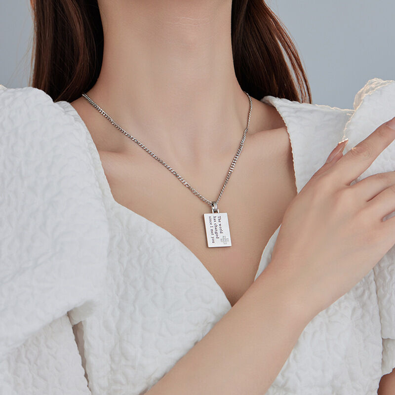 quality Fashionable Stainless Steel Jewelry Necklace Engraved Letters Charm Stainless Steel Necklace Couple Gift Tag Cuban Chain factory