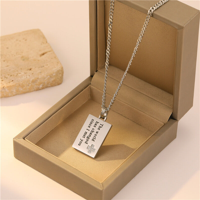quality Fashionable Stainless Steel Jewelry Necklace Engraved Letters Charm Stainless Steel Necklace Couple Gift Tag Cuban Chain factory