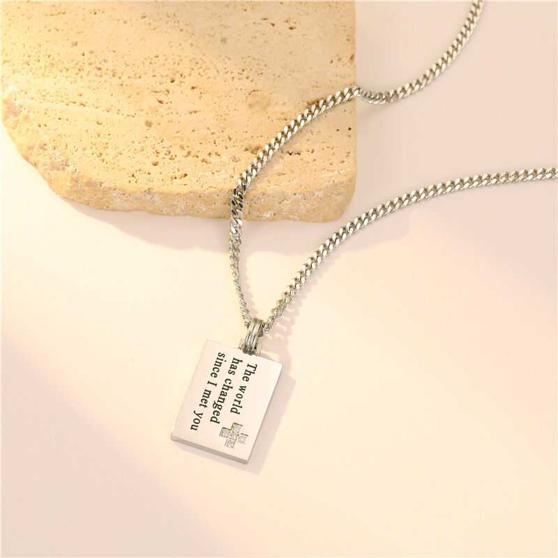 quality Fashionable Stainless Steel Jewelry Necklace Engraved Letters Charm Stainless Steel Necklace Couple Gift Tag Cuban Chain factory