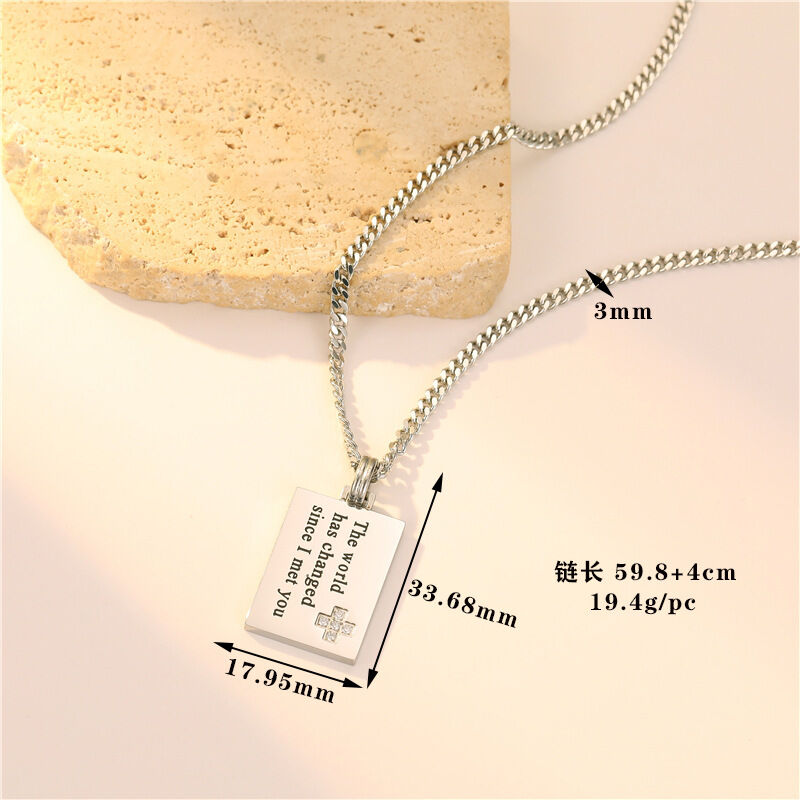 quality Fashionable Stainless Steel Jewelry Necklace Engraved Letters Charm Stainless Steel Necklace Couple Gift Tag Cuban Chain factory