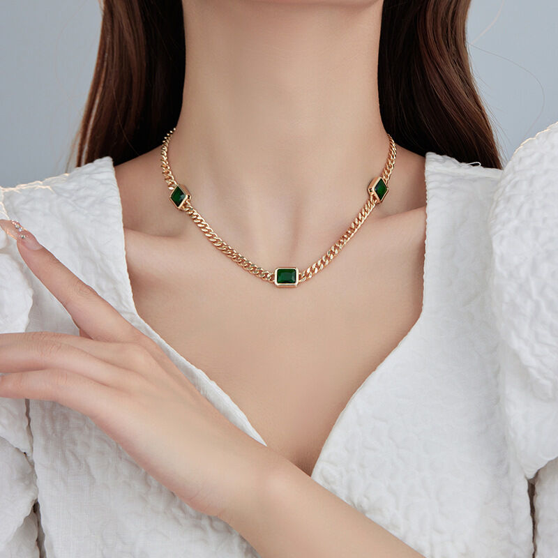 quality High Quality Jewelry 14K Gold Plated Brass Men and Women Gold Plated Palladium Cuban Chain Green White Black Zircon Necklace factory