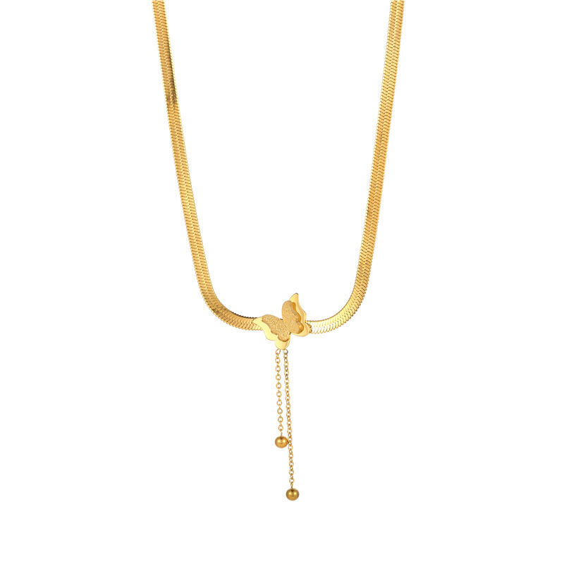 quality Factory Snake Bone Stainless Steel Chain Letter H Pendant Bow Necklace PVD Gold Plated Jewelry Necklace Tassel Design for Women factory