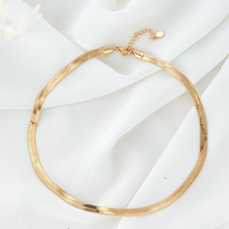 Quality Wholesale Trendy Brass 14K Gold Plated Flat Snake Bone Necklace Chains factory