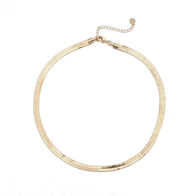 Quality Wholesale Trendy Brass 14K Gold Plated Flat Snake Bone Necklace Chains factory