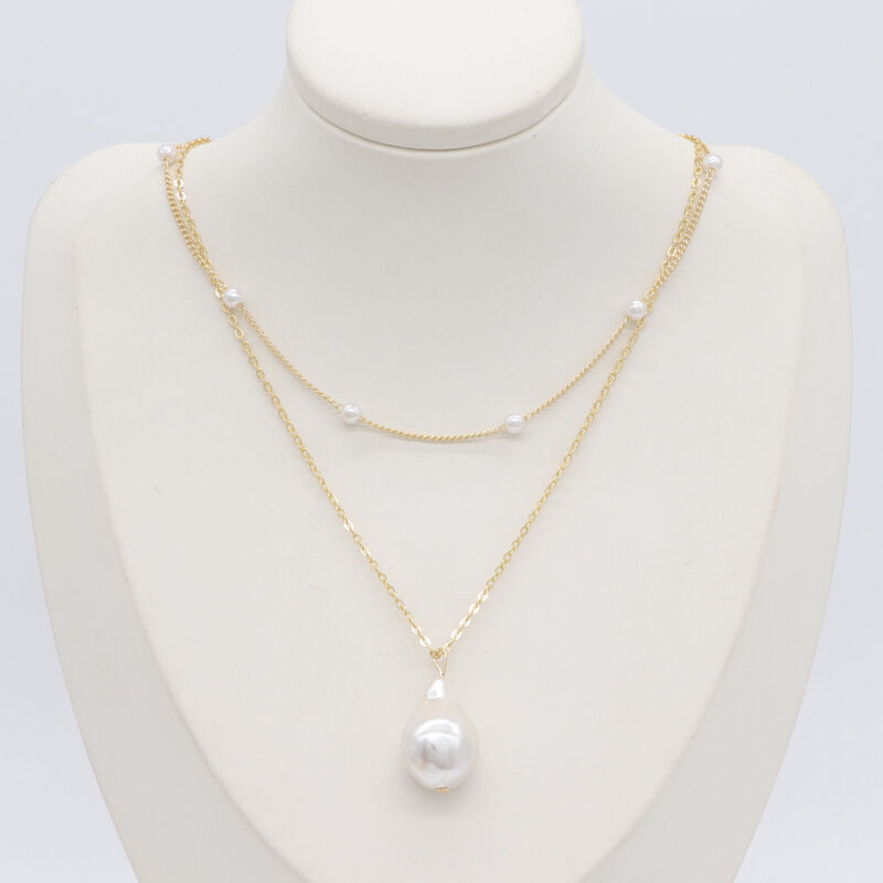 quality Statement Minimalist Ladies Gold Plated Jewelry Paper Clip Pearl Pendant Long Necklace Wholesale factory