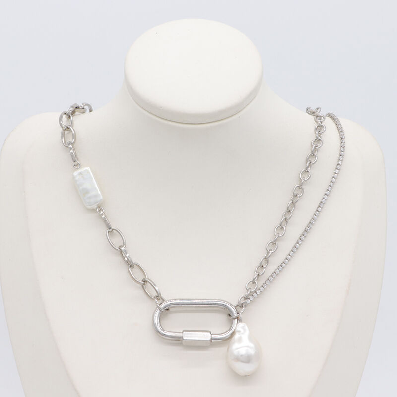 quality Statement Minimalist Ladies Gold Plated Jewelry Paper Clip Pearl Pendant Long Necklace Wholesale factory