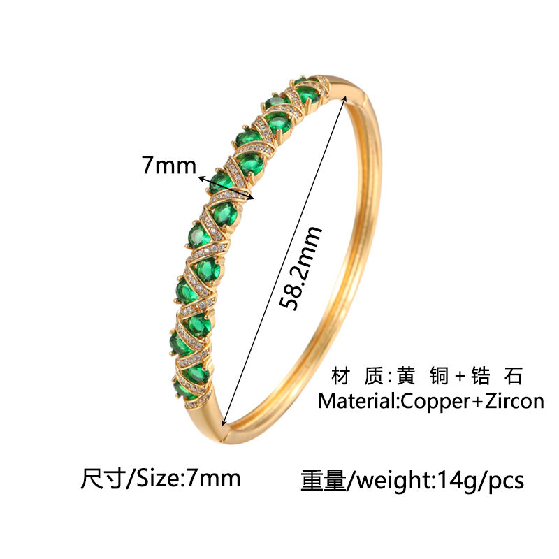 quality Jewelry Round Brass CZ 18K Gold Plated Palladium Zircon Retro Opened Bracelet factory