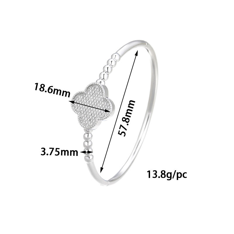 quality Brass Plated 14K Gold Palladium Sliver Can Be Opened Diamond Studded Clover Bangles Fashion Jewelry CZ Bracelet factory