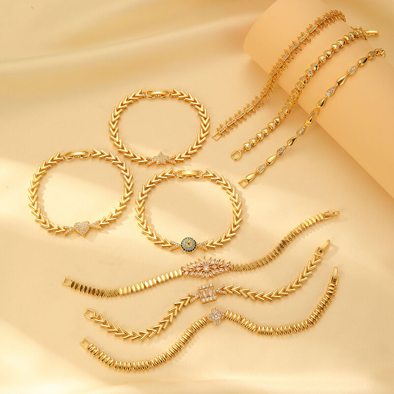quality 2025 Jewelry Accessories 14K Gold Plated Brass Zircon Eye Palladium Gold Geometric Ladies Toggle Clasp Link Chain Bracelet factory