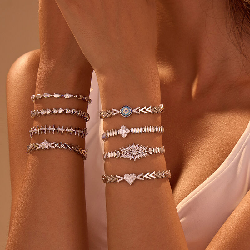 quality 2025 Jewelry Accessories 14K Gold Plated Brass Zircon Eye Palladium Gold Geometric Ladies Toggle Clasp Link Chain Bracelet factory