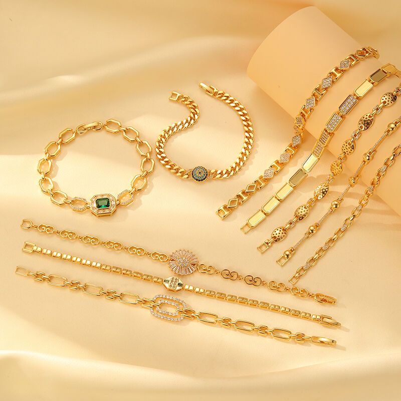 quality Personalized Trendy 14K Gold Plated Brass Zircon Devil's Eye Palladium Gold Geometric Ladies Toggle Clasp Link Chain Bracelet factory