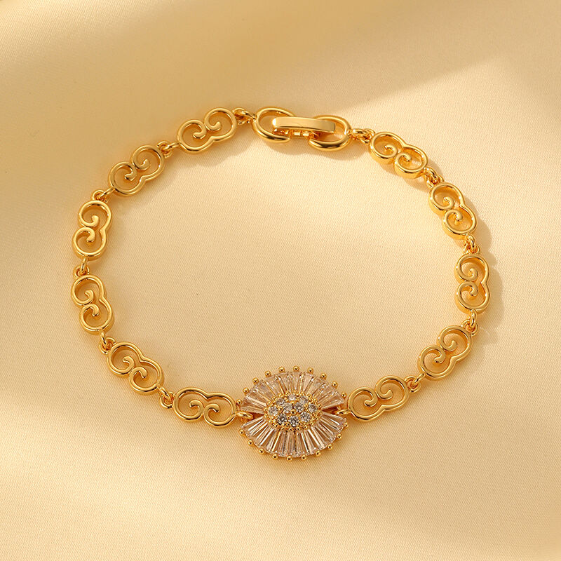 quality Personalized Trendy 14K Gold Plated Brass Zircon Devil's Eye Palladium Gold Geometric Ladies Toggle Clasp Link Chain Bracelet factory