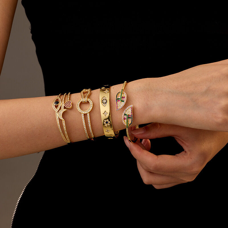 quality 2026 New Fashion Zircon Bracelet 14K Gold Adjustable Bangles Colored Zircon Devil's Eye Heart Shaped Gemstone Bangles factory