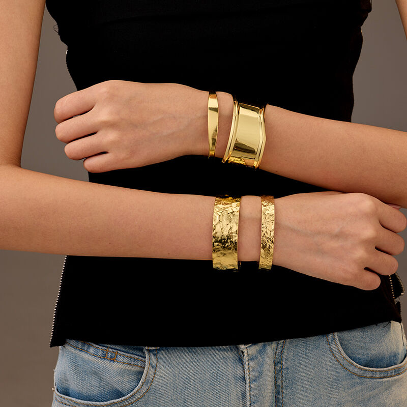 quality Hot Selling Brass 14K Gold Plated Irregular Exaggerate Multi Layer Hammered Texture Fashion Jewelry Adjustable Bracelet Supplier factory