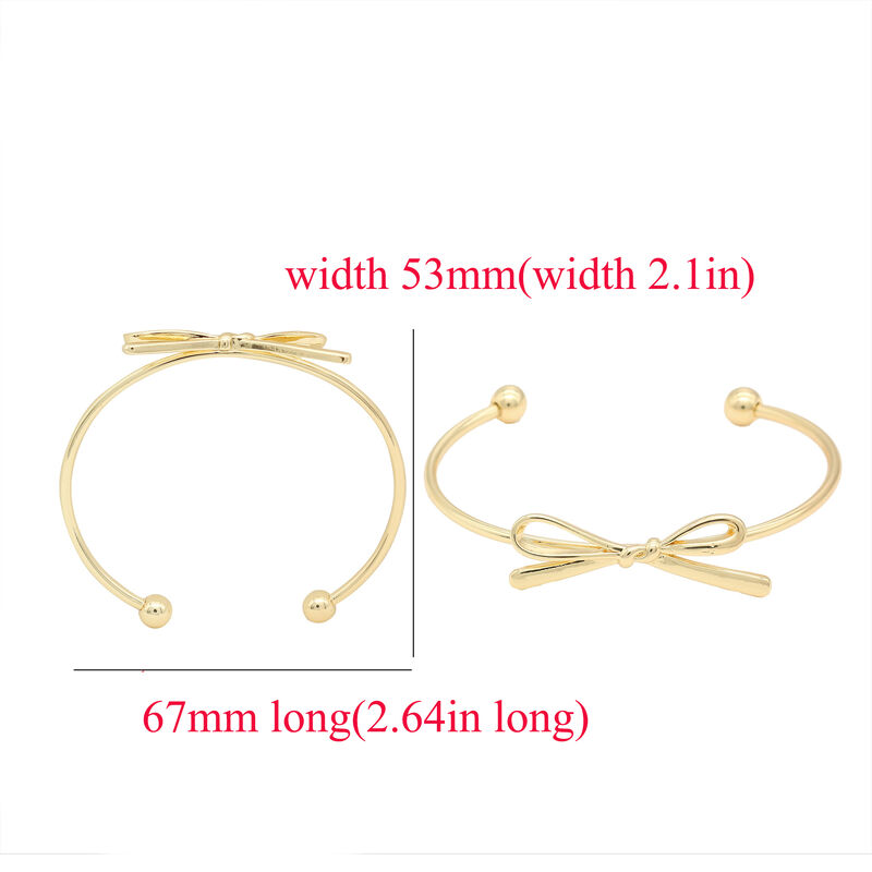 quality Factory Wholesale Fashion Jewelry Bracelet Brass 14K Gold Plated Bow Knot Opening Cuff  Bangle for Ladies factory