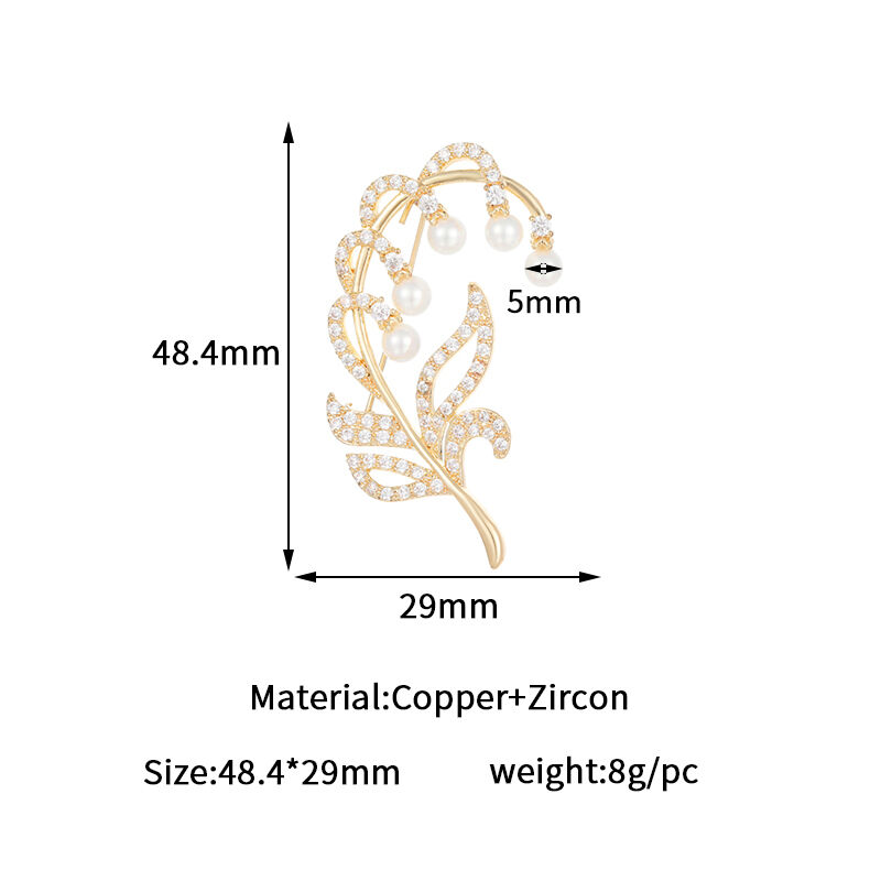 quality Brass Zircon Chest Temperament Multifunctional Branch Leaf Women's Dress Pin Accessories Pearl Style 14k Gold Plated Brooch factory