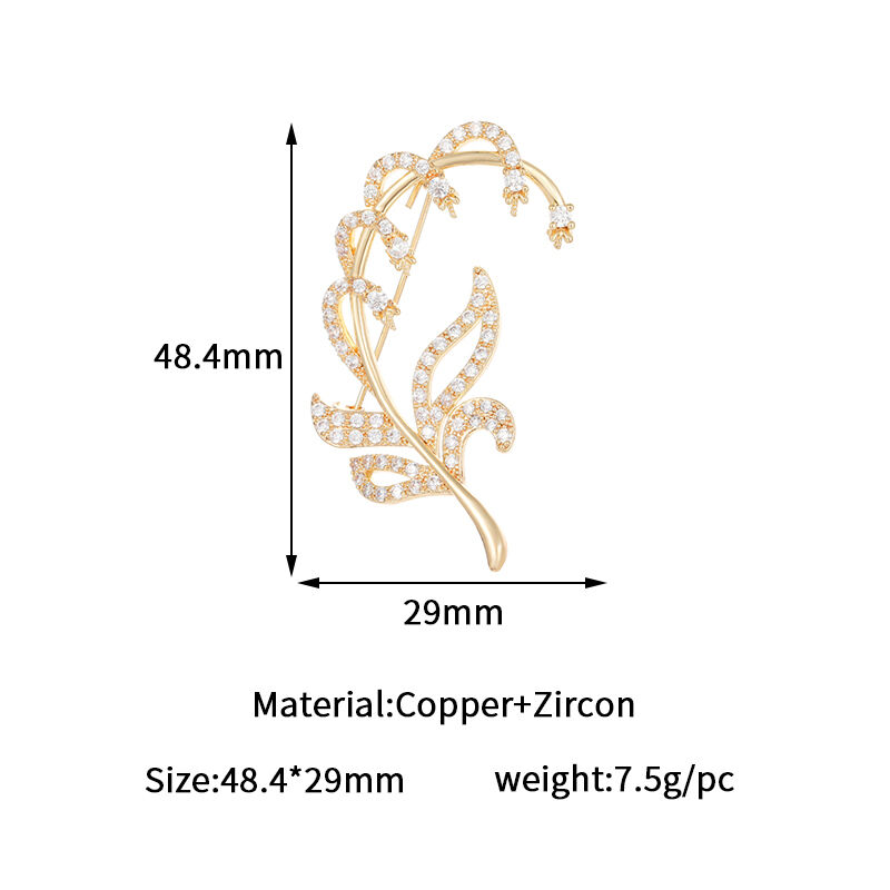 quality Brass Zircon Chest Temperament Multifunctional Branch Leaf Women's Dress Pin Accessories Pearl Style 14k Gold Plated Brooch factory