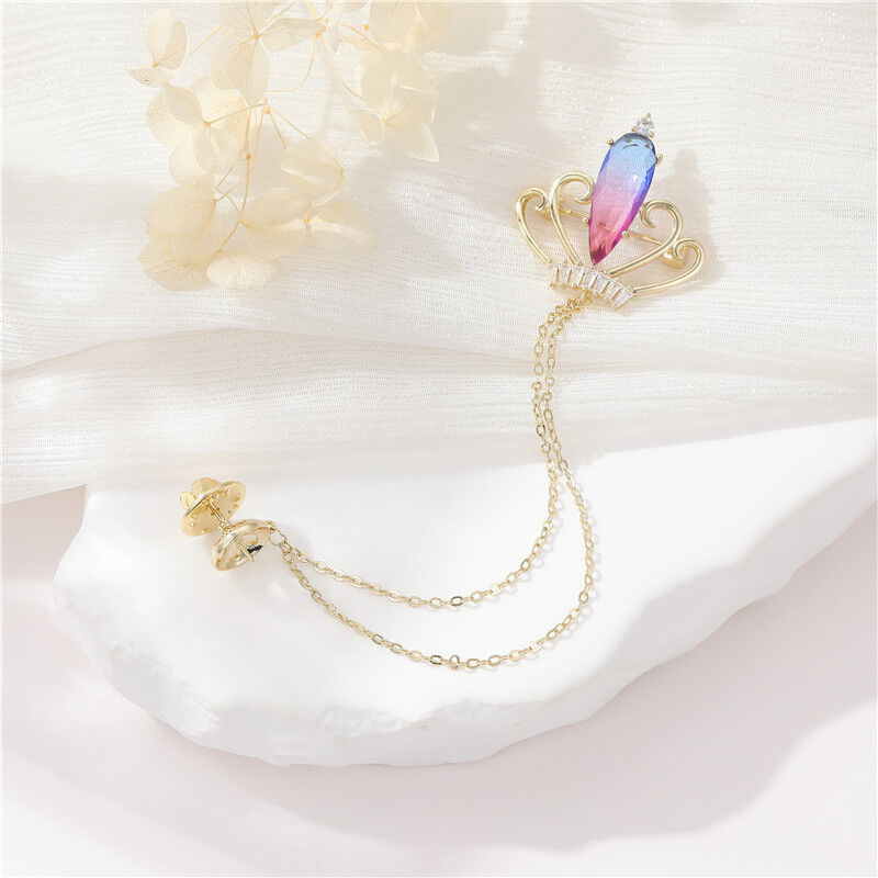 quality Factory Wholesale Brass Fashionable Highend Zircon Crown Brooch With Chain Retro Highend Suit Sweater Dress Skirt Accessories factory