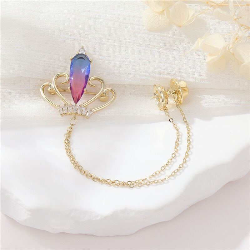 quality Factory Wholesale Brass Fashionable Highend Zircon Crown Brooch With Chain Retro Highend Suit Sweater Dress Skirt Accessories factory
