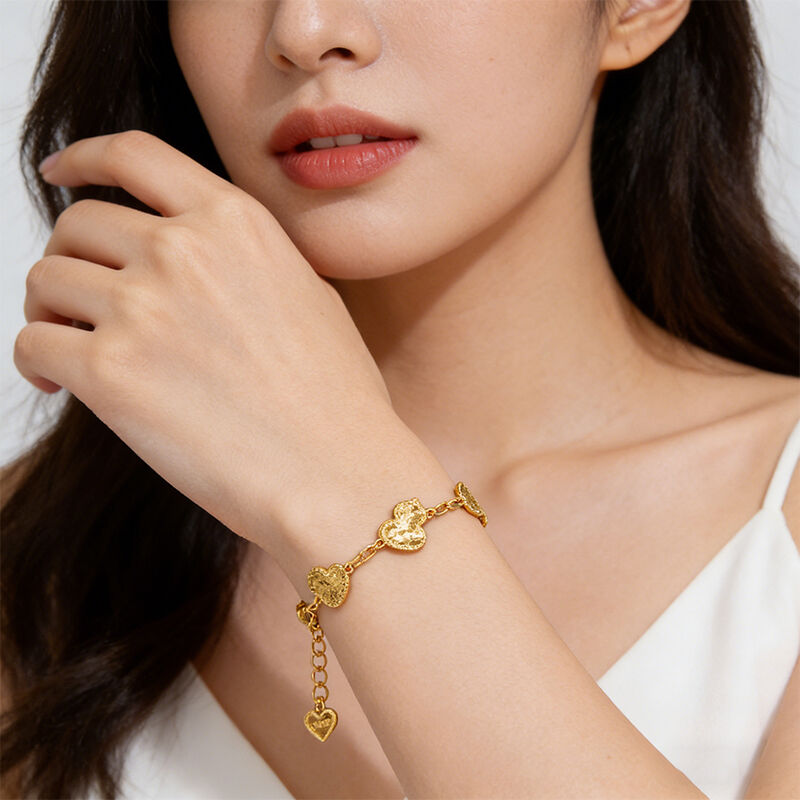 Quality Personalized Trendy Jewelry 14K Gold Plated Brass Zircon Gold Four Leaf Clover Ladies  Link Chain Clover Bracelet factory