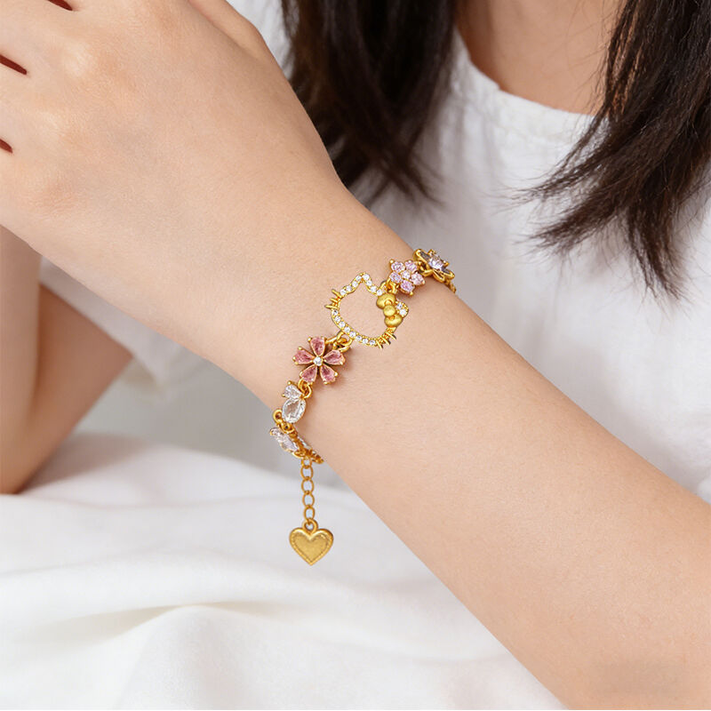 Quality Personalized Trendy Jewelry 14K Gold Plated Brass Zircon Gold Four Leaf Clover Ladies  Link Chain Clover Bracelet factory