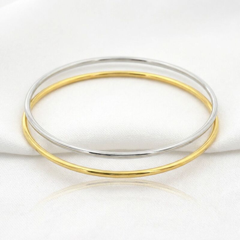 Quality Thin Plain Bangle Set 14K Gold Plated Brass Stackable Silver Gold Two Tone Circle Bracelet Anti Tarnish Jewelry factory
