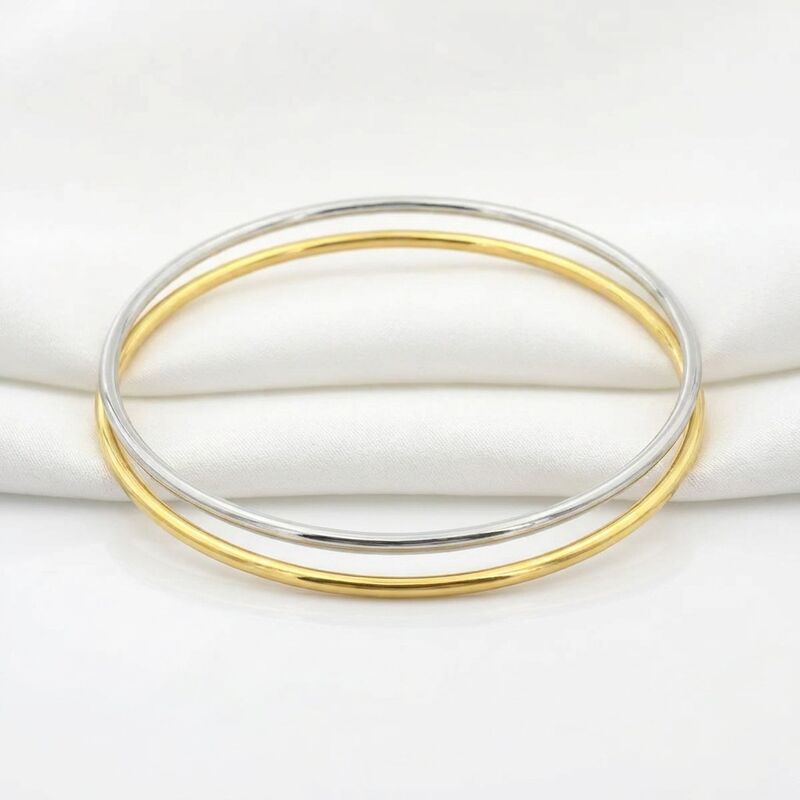 Quality Thin Plain Bangle Set 14K Gold Plated Brass Stackable Silver Gold Two Tone Circle Bracelet Anti Tarnish Jewelry factory