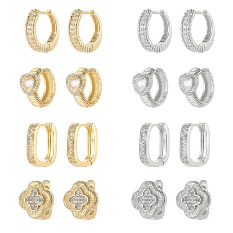 Quality New Arrival Full Rhinestone Heart Clover Hoop Earrings for Women 14K Gold Plated Fashion Jewelry Trendy Cross Huggie Earrings factory