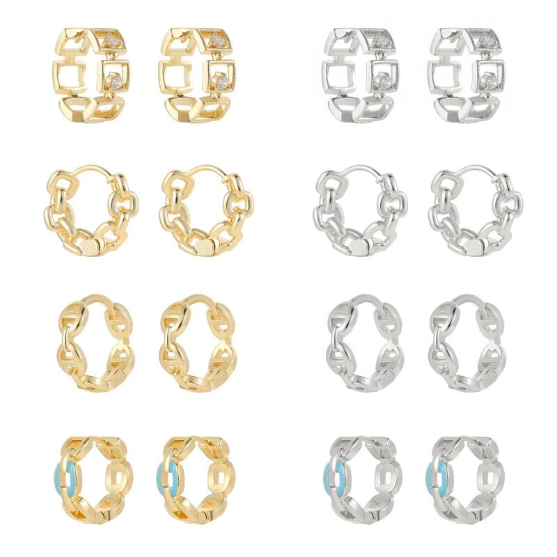 Quality Fashion Chain Link Geometric Huggie Earrings Brass Enamel 14K Gold Plated Hypoallergenic Hoop Earring for Women Daily Wear Gift factory