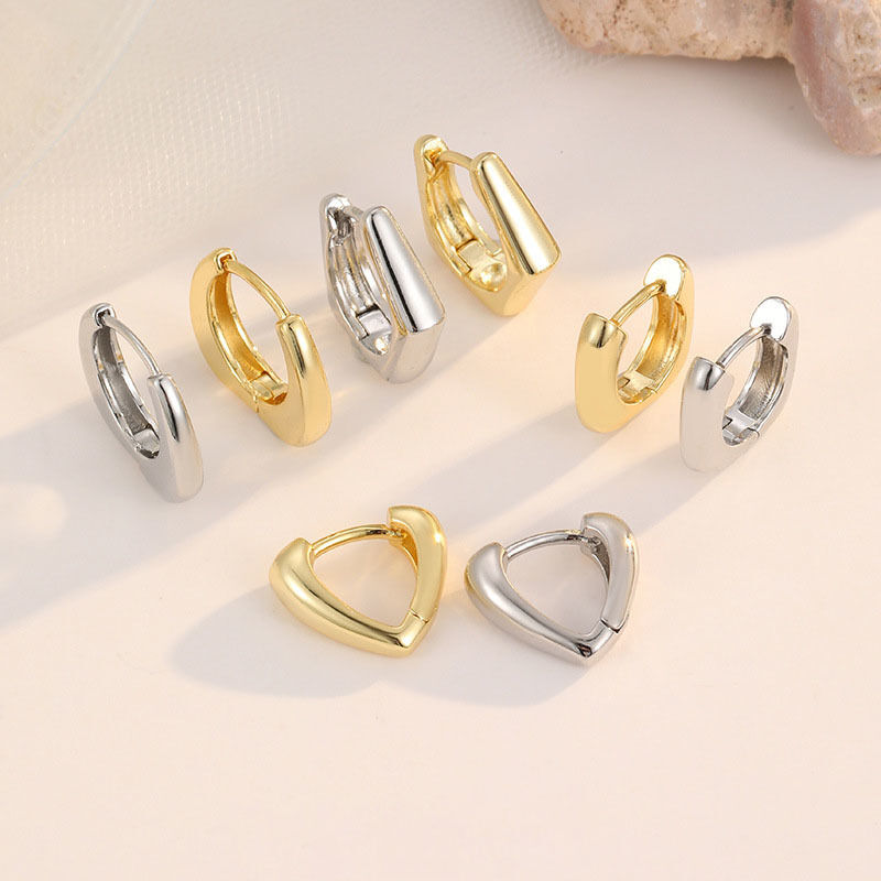 Quality New Geometric Square Heart Shaped Huggie Earring 14K Gold Plated Smooth Jewelry Hoop Earrings for Women Trendy for Daily Wear factory