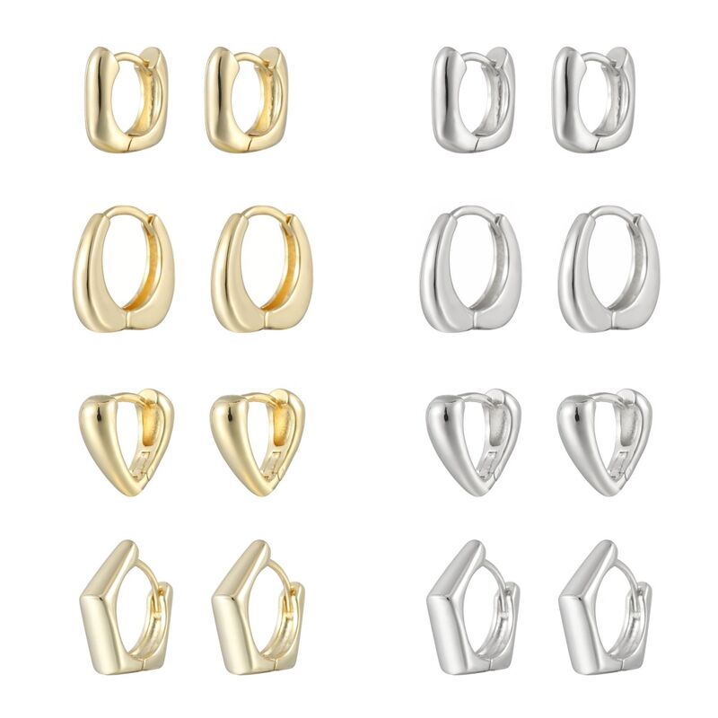 Quality New Geometric Square Heart Shaped Huggie Earring 14K Gold Plated Smooth Jewelry Hoop Earrings for Women Trendy for Daily Wear factory