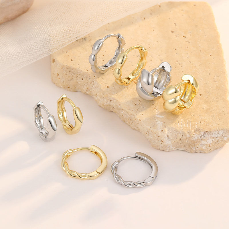 Quality Factory Wholesale 14K Gold Plated Twisted Rope Hoop Earring for Women Minimalist Huggie Earrings Fashion Jewelry Gift factory