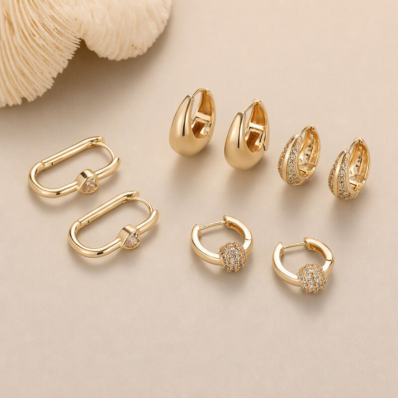 Quality 14K Gold Plated Geometric Hoop Earrings for Women  Luxury CZ Paved Heart Teardrop Huggie Earring Minimalist Fashion Jewelry factory