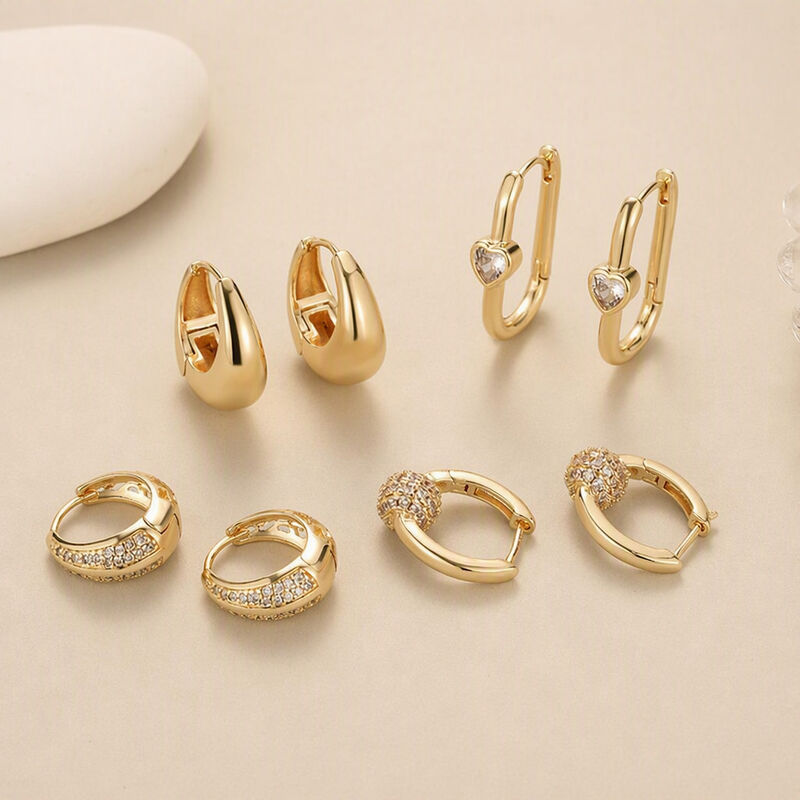 Quality 14K Gold Plated Geometric Hoop Earrings for Women  Luxury CZ Paved Heart Teardrop Huggie Earring Minimalist Fashion Jewelry factory