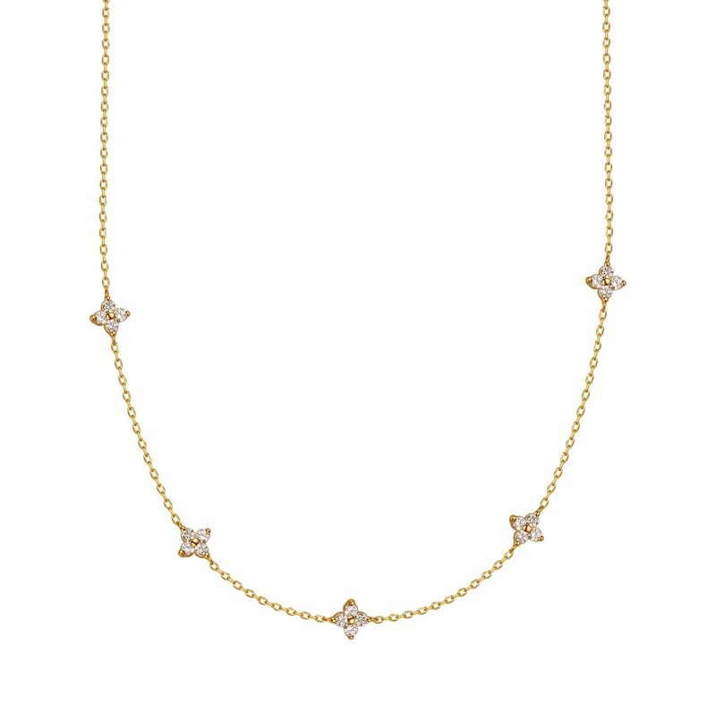 Quality Factory Wholesale Brass14k Gold Silver Plated Dainty Clover Station Cubic Zirconia Four Leaf Clover Collarbone Necklace factory