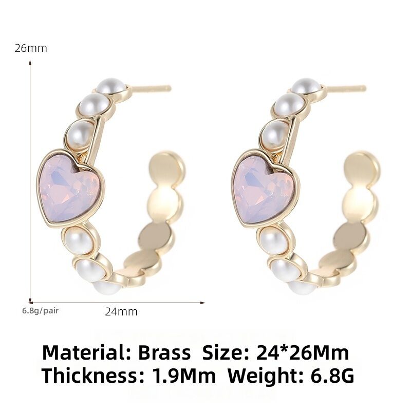 Quality Wholesale Gemstone Pearl Huggie Hoop Earrings Women Vintage 14K Gold Silver Plated Zircon Heart Oval  C Shaped Hoop Earrings factory